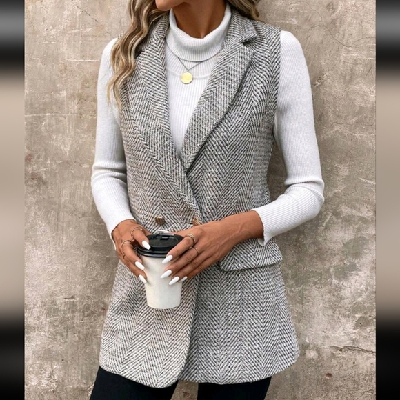 Simple Women's Tweed Blazer Jacket For Commuting - Picture 3 of 3